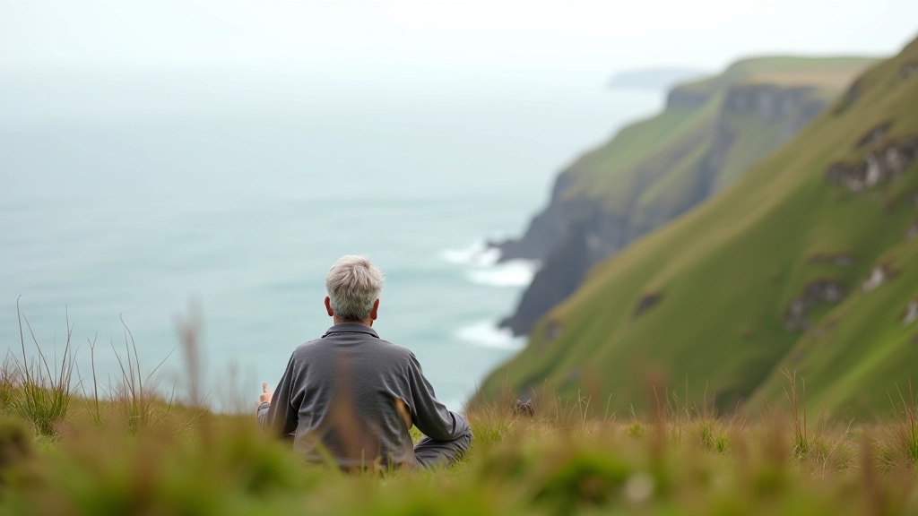 Peaceful meditation moment on coastal overlook