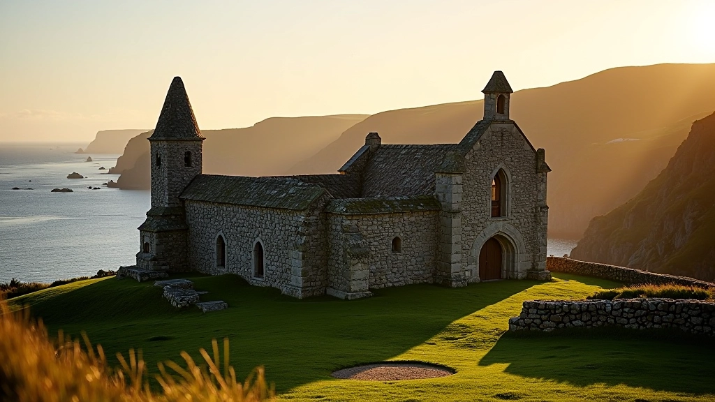 Ardmore Monastery ruins on coastal headland