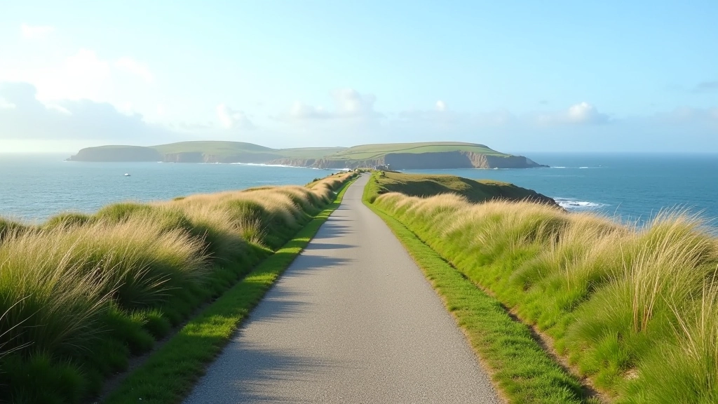 Coastal path at Ardmore with grass verges and sea views, clear weather, safe walking surface